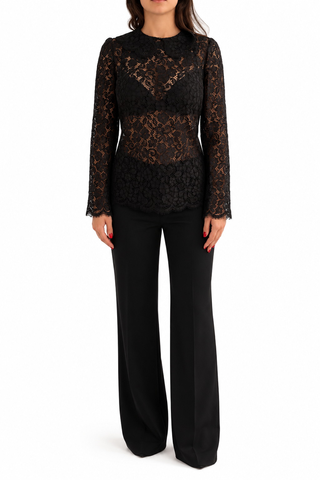 Dolce & Gabbana Black Lace Long-Sleeve Top