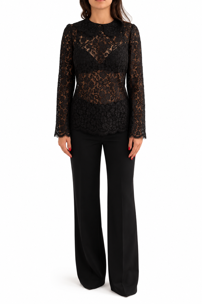 Dolce & Gabbana Black Lace Long-Sleeve Top