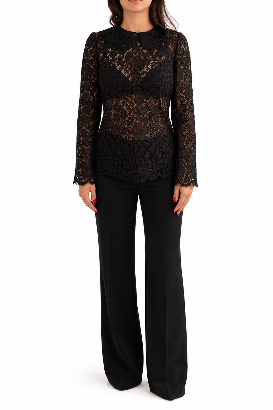 Dolce & Gabbana Black Lace Long-Sleeve Top