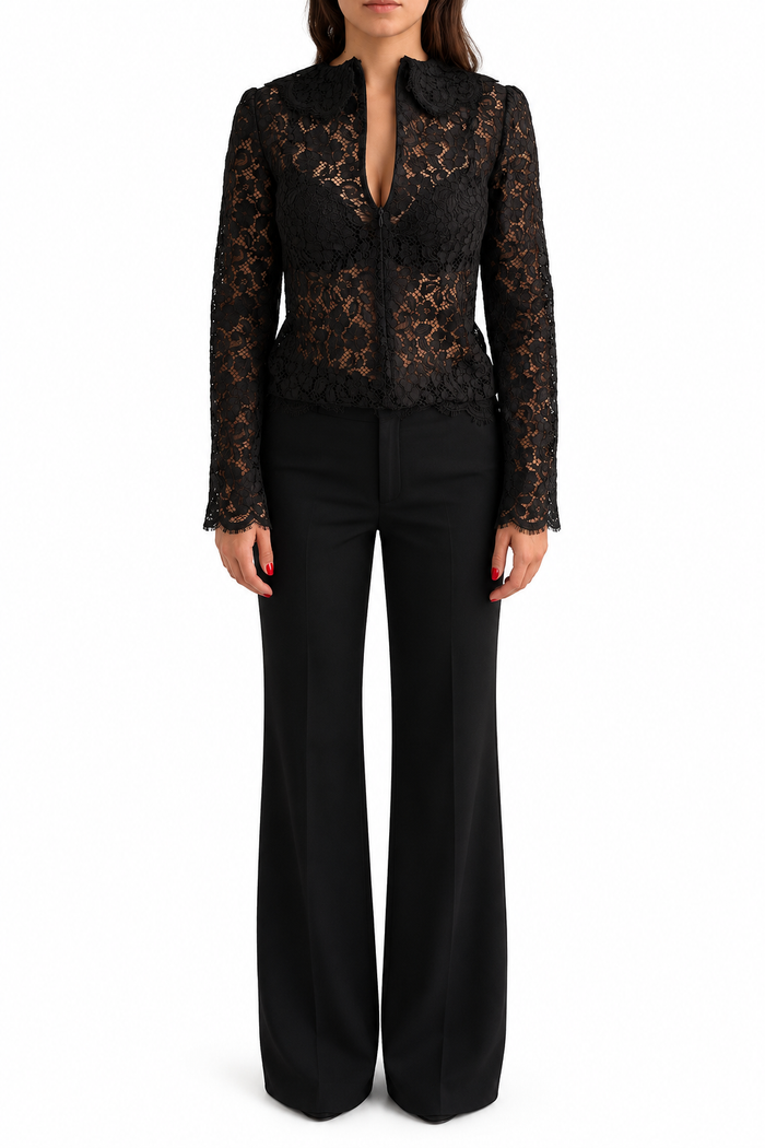 Dolce & Gabbana Black Lace Long-Sleeve Top