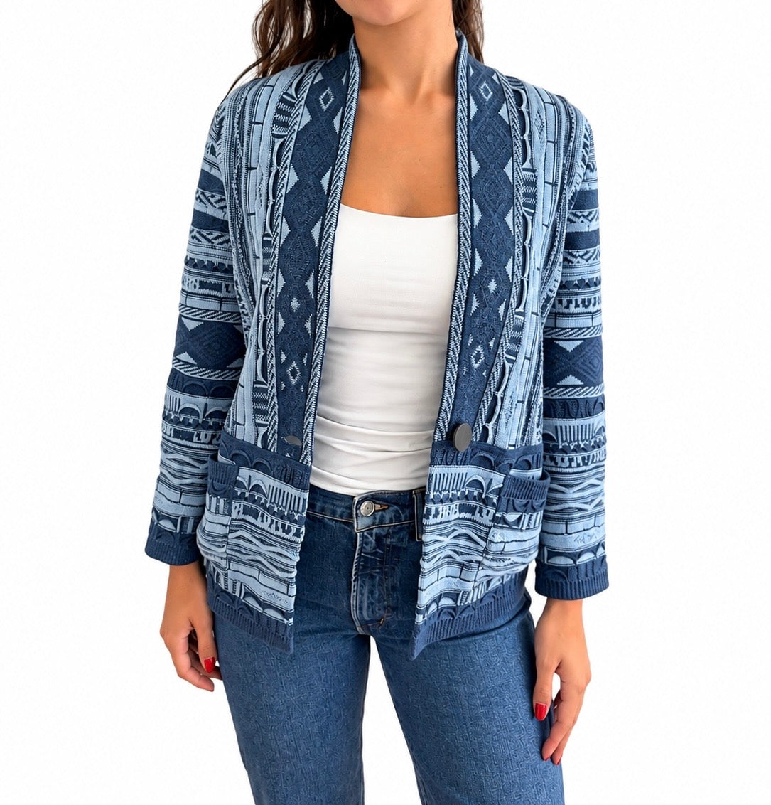 Falconeri Blue Jacquard Knit Jacket