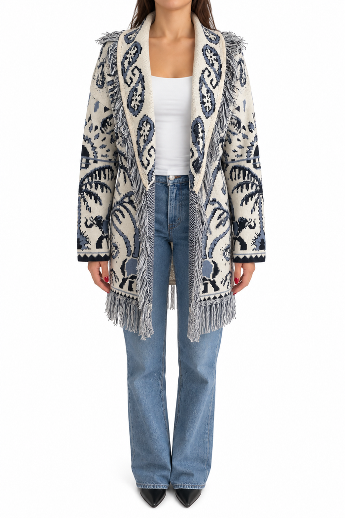 Laetitia Mem Jacquard Fringe Cardigan