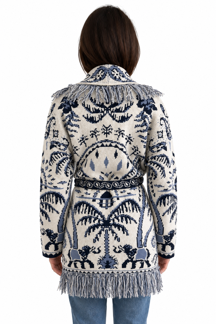Laetitia Mem Jacquard Fringe Cardigan