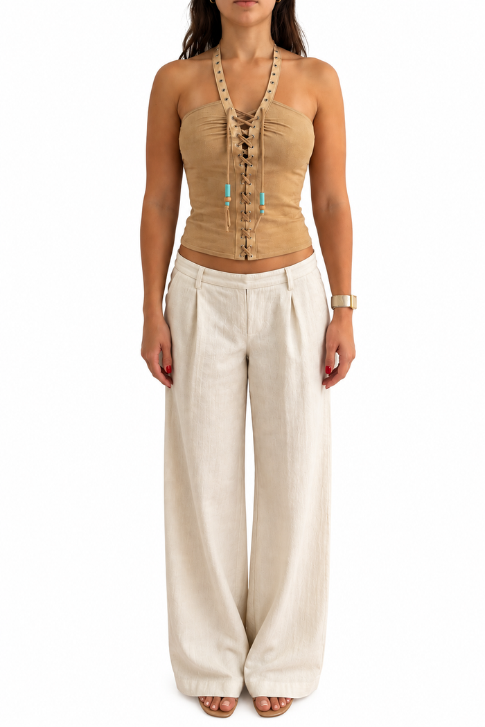 Maje Vintage Lace-Up Suede-Effect Top