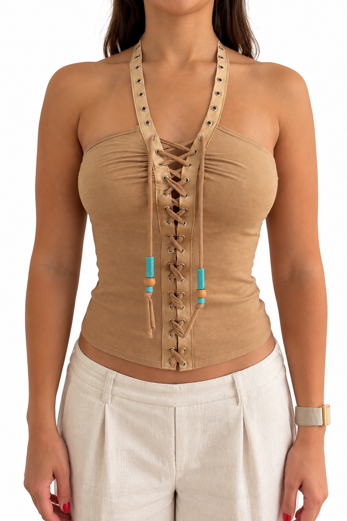 Maje Vintage Lace-Up Suede-Effect Top