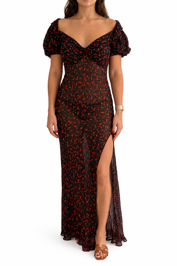 Rat & Boa Floral Puff-Sleeve Maxi Dress